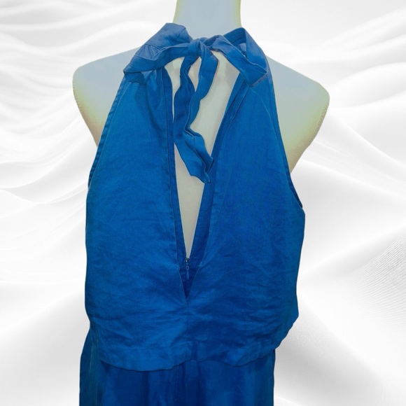 Sovere Large Linen Choker Halter Cut out Midi‎ Dress Cobalt Blue - Picture 2 of 12